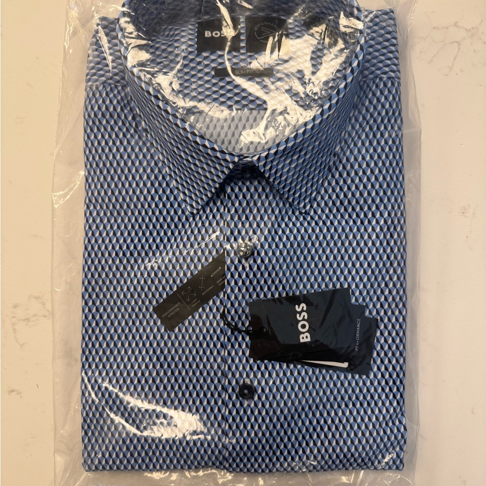 Boss Men's Geometric Blue Dress Shirt